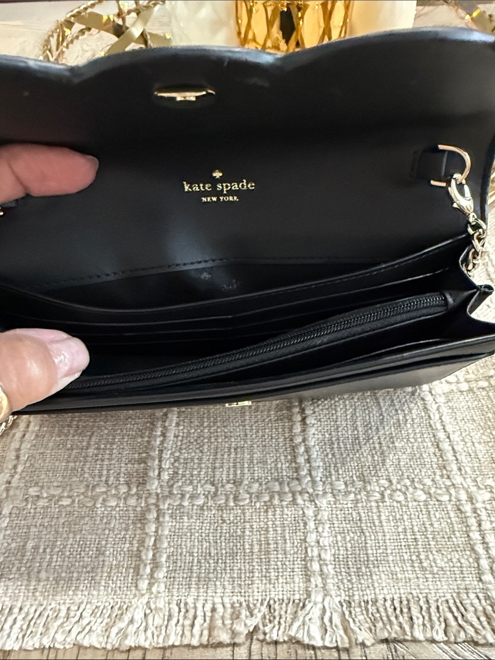 kate spade Black Leather Scallop Flap Crossbody with Gold Chain - Picture 5 of 6